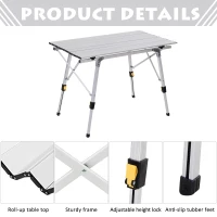 Outsunny Aluminum Foldable Camping Table Portable Lightweight Roll-up Picnic Table with Adjustable Height Design(m-7)