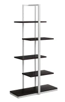 Monarch 60" Contemporary Open Concept Staggered 5 Shelf Bookshelf - Cappuccino / Silver Metal(m-1)