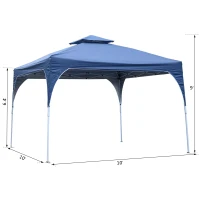 Outsunny 10'x10' Easy Pop-Up Party Tent 2 Tire Top Outdoor Activity Gazebo Canopy Sun Shade Fair Event Instant Shelter Vented Roof w/ Carrying Bag Blue(m-3)