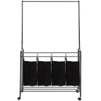HOMCOM 4-Bag Rolling Laundry Sorter Cart Heavy Duty with Hanging Bar Large Washing Bag and Wheels Laundry Storage Black(m-9)