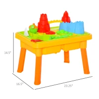 Qaba 23PCs Kids Sand and Water Table Beach Play Toddler Activity Sandbox Summer Beach Toy sets with Castle Shape Molds Lid Accessories Multicolor(m-3)