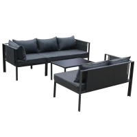 Outsunny 4pcs Garden Sectional Sofa Set Patio Lounge Set Steel Frame w/ Cushions Outdoor Yard Furniture Black(m-5)