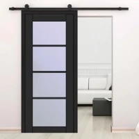 HOMCOM Modern 6FT Interior Sliding Barn Door Kit Hardware Set - Black Carbon Steel(m-1)