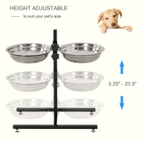 PawHut Adjustable Elevated Dog Bowls, Stainless Steel Dog Double Bowls with H-Base Raised Bowl Stand for Dogs Cats, 22.5"H(m-5)