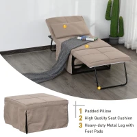 HOMCOM 4-in-1 Multi Function Folding Single Sofa Bed with Retractable Footrest, Convertible Sleeper with Adjustable Backrest For Living Room and Small Spaces, Light Coffee(m-5)