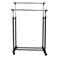 HOMCOM Heavy Duty Double Rail Clothes Rack Clothing Garment Rack with Wheels and Bottom Shelf(m-4)