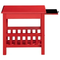 HOMCOM Modern 2-Tier Acacia Wood End Table Side Desk with Cup Holder and  Lower Shelf - Red(m-8)