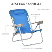 Outsunny 2 PCS Suit 7-Position Backpack Folding Beach Chair Ultralight Camping Chair w/ Backpack Strap for Travel, Picnic, Festival, Blue(m-4)