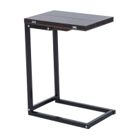HOMCOM 24" Sofa Side End Table, C Shaped Coffee Tray Couch Table with Steel Frame, Portable Laptop Snack Table for Living Room, Dark Walnut(m-14)