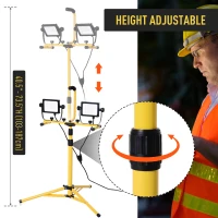 HOMCOM 14,000 Lumen Dual Head LED Work Lights Weather Resistant with Telescoping Adjustable Tripod Stand, Rotating Lamps(m-6)