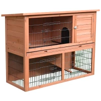 PawHut 48" L Wooden Rabbit Hutch Pet Playpen 4 Door House Enclosure with Ramp, for Rabbits and Small Animals, Natural Wood(m-1)