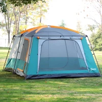 Outsunny Outdoor 3-Room Camping Tent For 10-12 W/ Build-in Bag, Lighting Hook, Carrying Bag(m-1)