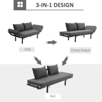HOMCOM Single Person Chaise Lounger, Modern Sofa Bed with 5 Adjustable Positions, 2 Large Pillows, and Birch Legs, Charcoal Grey(m-4)