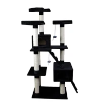 Pawhut Multi-level Cat Scratcher Tree Condo Furniture Play Tower Climber Black(m-4)