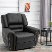 HOMCOM Recliner Chair Added Footrest Cushion Padded Seat Modern Nail Sofa PU Leather for Living Room Club Home Theater Seating, Black(m-10)