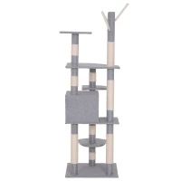 PawHut Cat Tree Cat Scratching Post Multifunctional Activity Center w/ Hanging Mouse Toy &  Condo Gray(m-6)