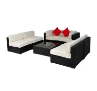 Outsunny 7pc Outdoor Rattan Sectional Patio Furniture Set - Cream/Brown(m-4)