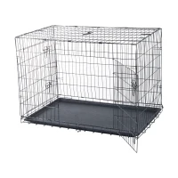 PawHut 42"x28"x30" Double Door Folding Metal Dog Crate Pet Cage Exercise Kennel Puppy House Playpen w/Plastic Tray(m-5)