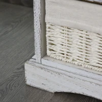 HOMCOM Wooden Shoe Bench with Cushion, Entryway Bench with 5 Removable Storage Baskets for Entryway, Living Room, Cream White(m-13)