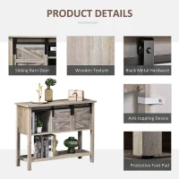 HOMCOM Farmhouse Style Console Table with Sliding Barn Doors and 4 Open Storage Compartments and Elevated Base, Grey(m-6)