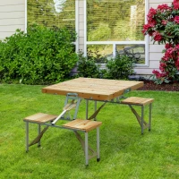 Outsunny 54" Portable Camping Table with 4 seat Wooden Portable Folding Picnic Table Set with Umbrella Hole(m-8)