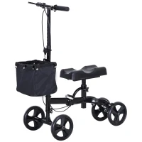 HOMCOM Medical Foldable Steerable Leg Knee Walker Scooter with Basket Attachment - Black(m-1)