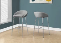 Monarch 2 Piece Modern Linen Padded Seat Chrome Legged Bar Height Barstool Chair Set - Grey(m-2)