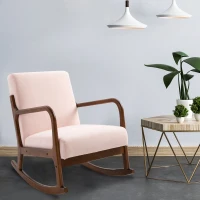 HOMCOM Upholstered Rocking Armchair with Wood Base and Linen Fabric Padded Seat for Living Room, Pink(m-7)