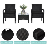 Outsunny 3 Pieces Wicker Patio Furniture Set, Rattan Bistro Set with Coffee Table and Cushions, Outdoor Conversation Set for Garden, Porch, Balcony, Black(m-5)