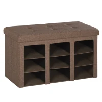 HOMCOM Modern Folding Shoe Storage Bench with Flipping Lid, Ottoman Bench for Bedroom & Hallway with 9 Cubes, Brown(m-1)