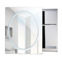 HomCom Vertical 28" LED Illuminated Bathroom Sliding Wall Mirror Medicine Cabinet - Ring LEDs(m-4)