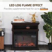 HOMCOM Electric Fireplace with Shelf, Storage Rack, Side Console Table, LED Log Flame, Auto Cut-Off, Remote Control, Dark Coffee(m-4)