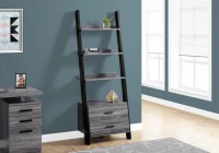 Monarch 69" Contemporary Wood Grain-Look 4-Shelf Ladder Bookcase with Storage Drawers - Black / Grey Tones Finish(m-2)