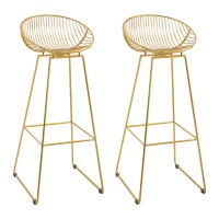 HOMCOM Modern Bar Stools Set of 2, Bar Height Barstools, 29.5" Seat Height Bar Chairs for Kitchen, Pub with Backrest and Footrest, Steel Frame, Gold(m-8)
