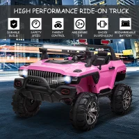 Aosom Kids Ride-On Car 12V RC 2-Seater Police Truck Electric Car For Kids with Full LED Lights, MP3, Parental Remote Control ,Pink(m-5)