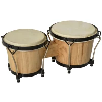 HOMCOM Wooden Bongo Drum Set w/ Sheepskin Drum Head Φ7.75" & Φ7" Drums w/ Tuning Wrench(m-2)