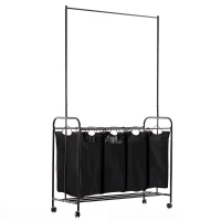 HOMCOM 4-Bag Rolling Laundry Sorter Cart Heavy Duty with Hanging Bar Large Washing Bag and Wheels Laundry Storage Black(m-2)