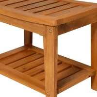 HOMCOM Indoor Outdoor Acacia Wood Shower Bench Bathroom Spa Chair Seat Organizer Storage Shelf(m-7)