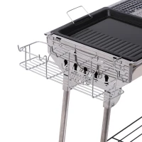 Outsunny Charcoal Barbecue Grill Stainless Steel Portable Folding Charcoal BBQ Grill Stainless Steel Camp Picnic Cooker(m-10)