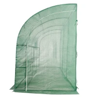Outsunny 10' x 5' x 7' Lean to Greenhouse, Walk-In Wall Green House Plant Nursery with 2 Roll-up Doors and Window, PE Cover and 3 Wire Shelves, Green(m-8)