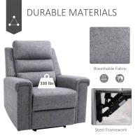 HOMCOM Modern Recliner Chair Linen Fabric Single Sofa Home Theater Seating with Overstuffed Armrest and Back, Grey(m-5)