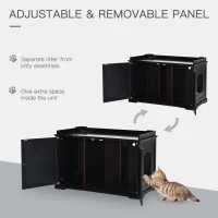PawHut 37.5" Wooden Covered Mess Free Cat Litter Box End Table Hideaway Cabinet with Storage for Accessories, Black(m-6)