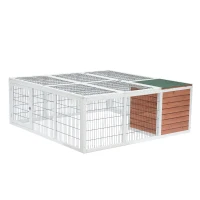 PawHut 64" Outdoor Rabbit Hutch Playpen, Wooden Tortoise House Habitat, Bunny Cage with Run and Enclosed Cover, for Rabbits, Chickens, Ducks, Indoor, Brown(m-1)