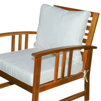 Outsunny 4 Piece Solid Acacia Wood Conversation Set Outdoor Patio Furniture Chat Set w/ Armchairs, Loveseat, Center Coffee Table & Cushions Teak/Cream(m-8)