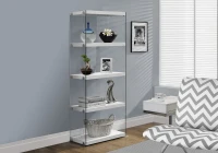Monarch 59" Modern 5-Shelf Tempered Glass Base Display Bookcase - Glossy White Finish(m-2)