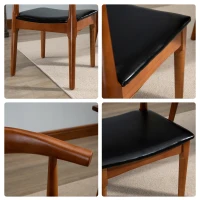 HOMCOM 2 Piece Mid-Century Dining Room Chair Set, Black Upholstered Faux Leather Seat - Walnut(m-9)