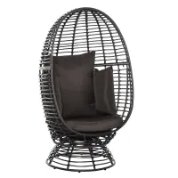 Outsunny Outdoor Wicker Egg Chair with Cushion, Lounge Chair Rattan 360 Degree Round Basket Chair for Backyard Garden Lawn Indoor Living Room, Brown(m-1)