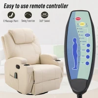 HOMCOM Faux Leather Recliner Chair with Massage, Vibration, Muti-function Padded Sofa Chair with Remote Control, 360 Degree Swivel Seat with Dual Cup Holders, Beige(m-5)