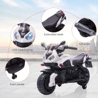 Aosom 6V Kids Motorcycle Dirt Bike Electric Battery-Powered Ride-On Toy Off-road Street Bike for Children with Rechargeable Battery, Pedal, Horn, Headlights, and Training Wheels for Balance White(m-5)