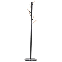 HOMCOM 69" Metal Freestanding Modern Tree Branch 6 Wooden Rack Coat Rack With Marble Base - Black(m-3)